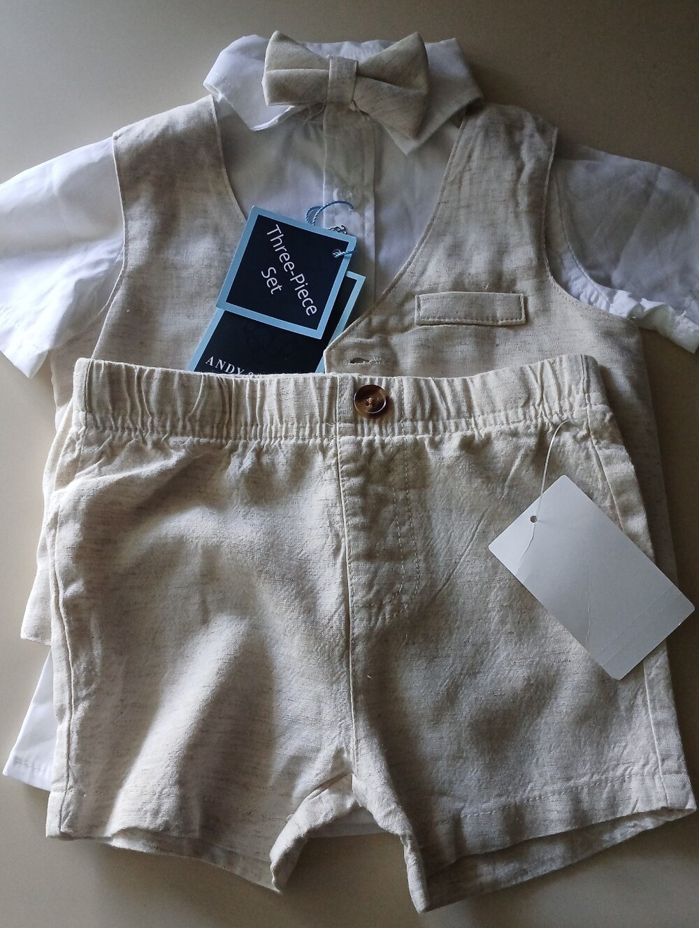Andy & Evan Cream Boys' Vest and Bow Tie Set